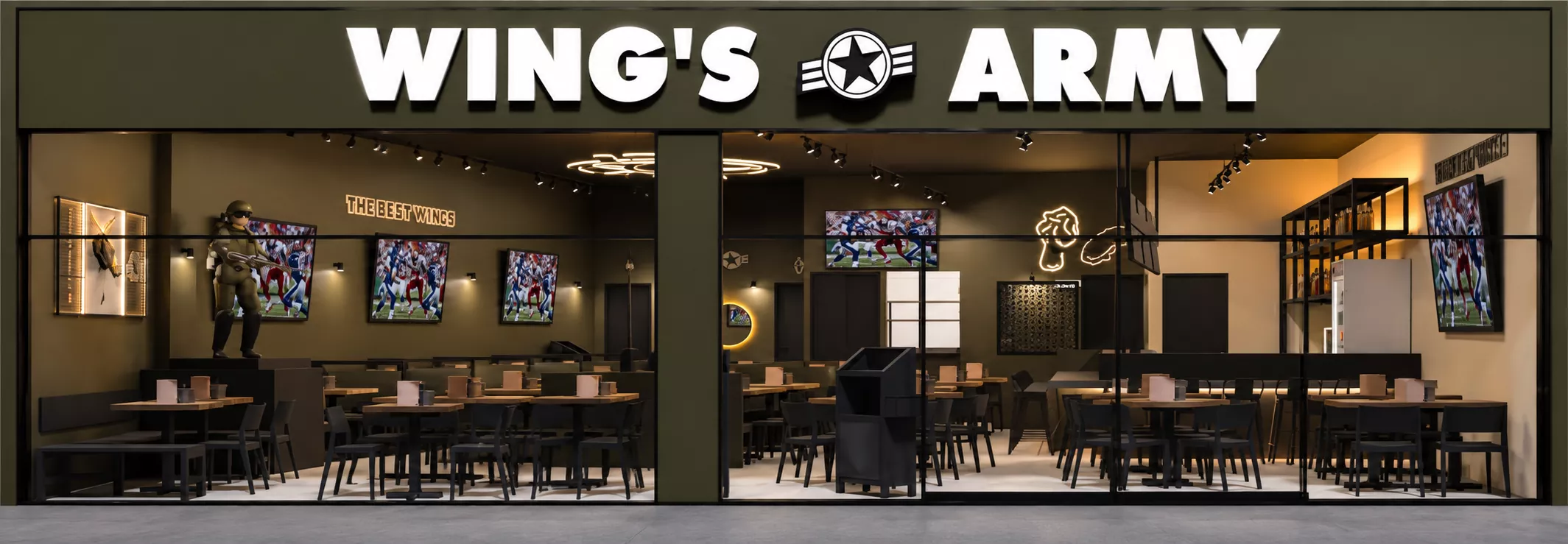 Restaurante wing s army en verde olivo